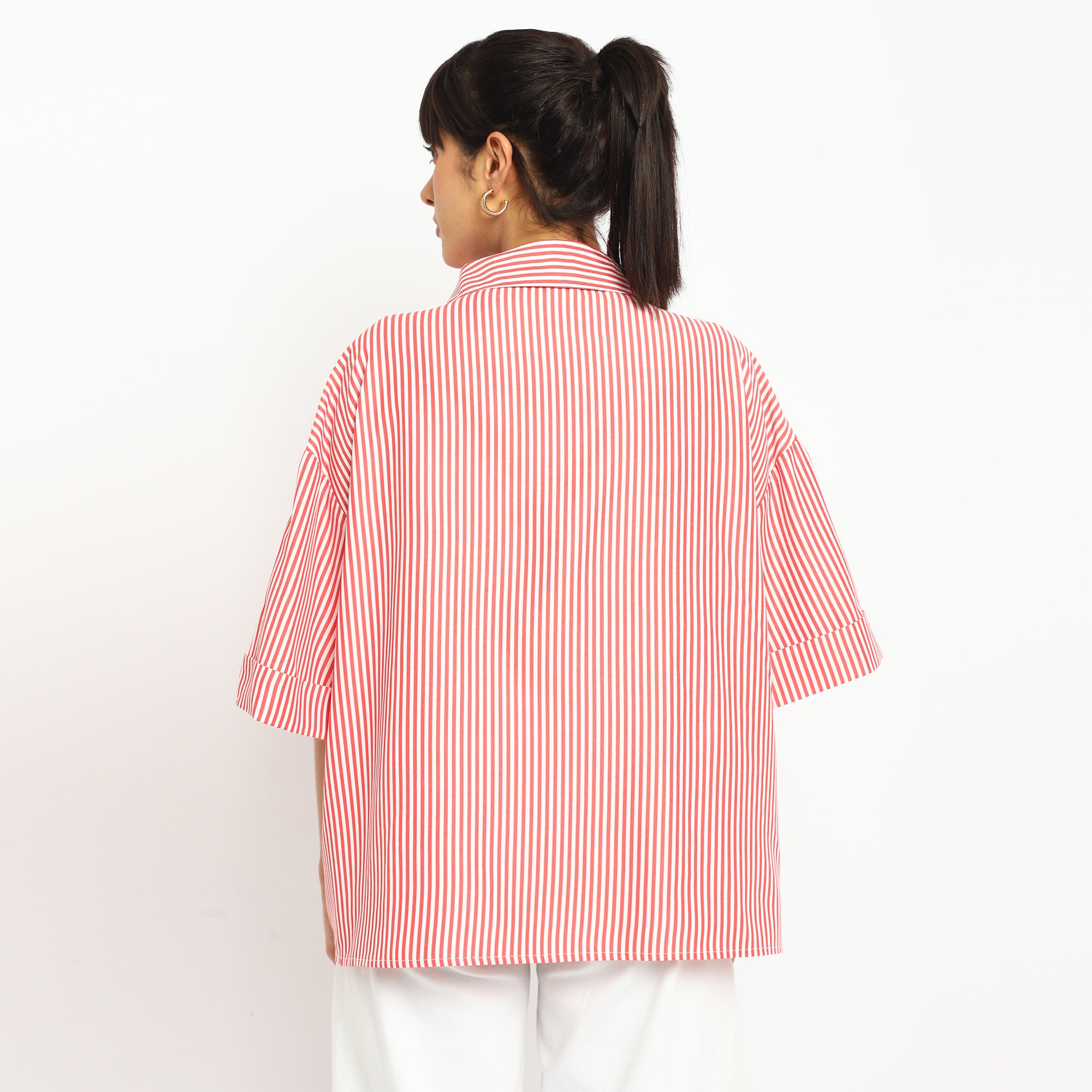 Red & White Striped Oversized Shirt